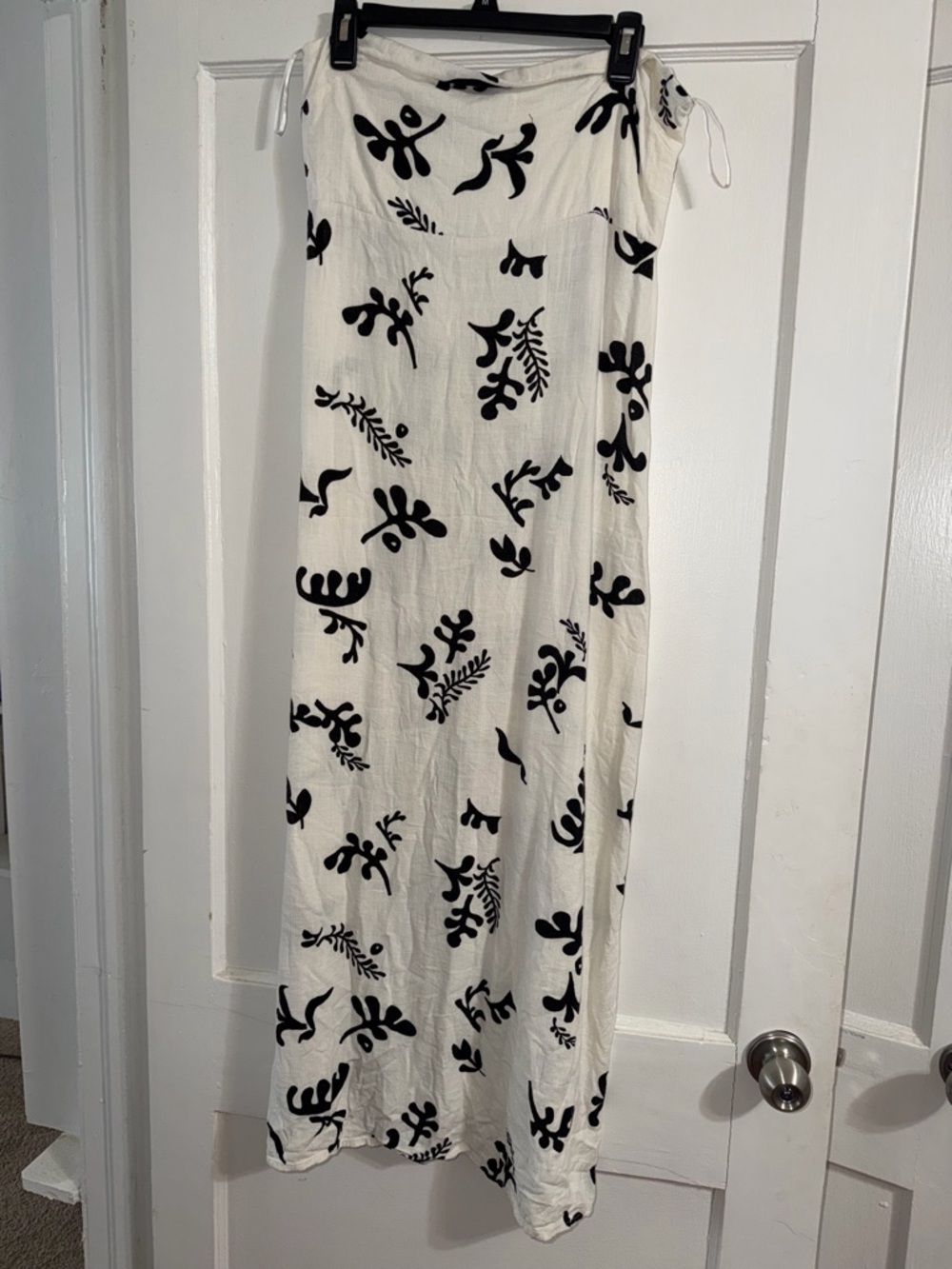 White Dress with Black Abstract Botanical Print
